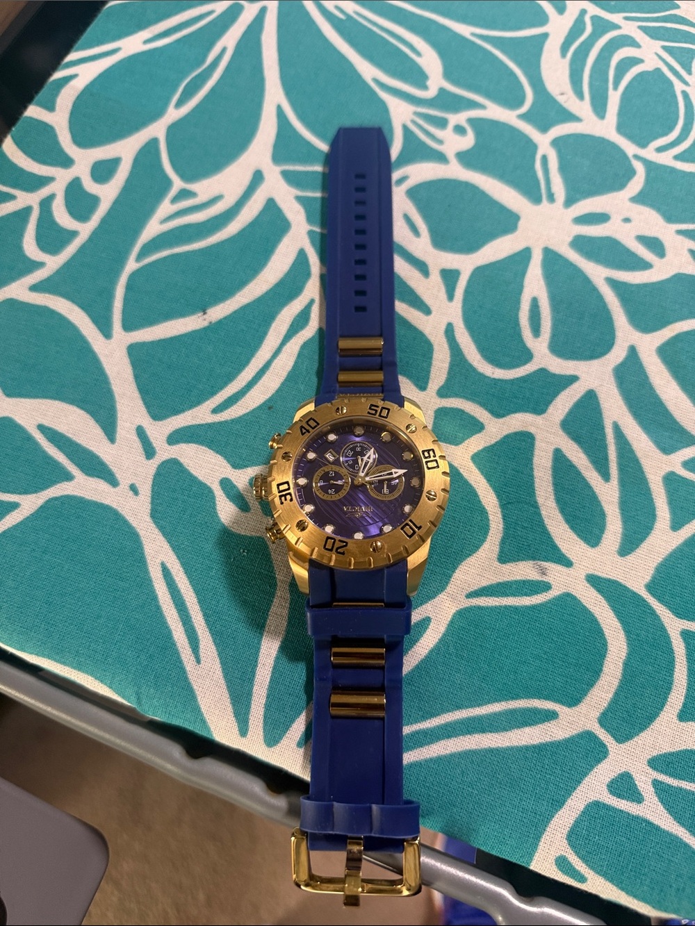 Gold & Blue Sport Watch with Silicone Strap